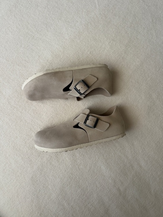 Birkenstock Shoes - Birkenstock London Beige Suede Clog with Buckle